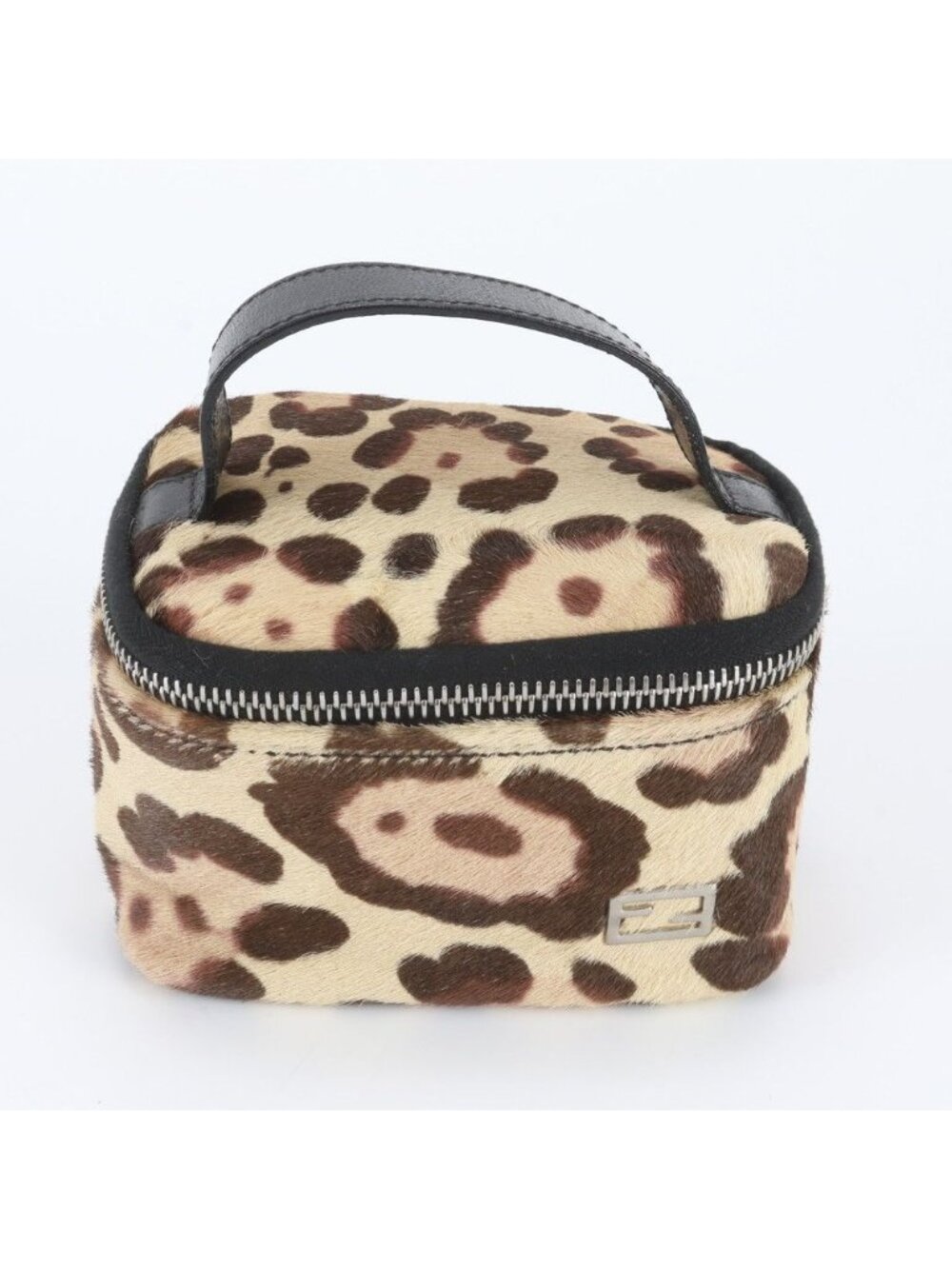 Fendi Calf Hair Leather Leopard Print Vanity Handbag Tote